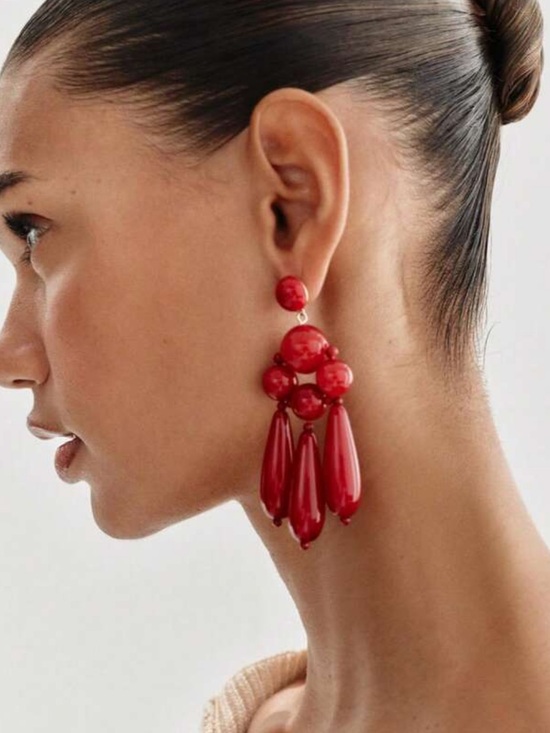 Zara Jewelry - Red Beaded Statement Drop Earrings N2221